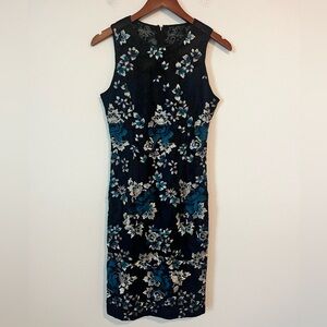 WHITE HOUSE BLACK MARKET Black & Blue Floral Lace Sheath Dress